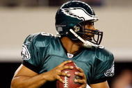 ARLINGTON, TX - JANUARY 09: Quarterback Donovan McNabb #5 of the Philadelphia Eagles during the 2010 NFC wild-card playoff game at Cowboys Stadium on January 9, 2010 in Arlington, Texas. (Photo by Ronald Martinez/Getty Images)
