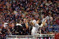 MIAMI GARDENS, FL - FEBRUARY 07: Drew Brees #9 of the New Orleans Saints celebrates after defeating the Indianapolis Colts during Super Bowl XLIV on February 7, 2010 at Sun Life Stadium in Miami Gardens, Florida. (Photo by Ezra Shaw/Getty Images)