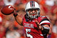 COLUMBIA, SC - NOVEMBER 28: Stephen Garcia #5 of the South Carolina Gamecocks drops back to pass against the Clemson Tigers at Williams-Brice Stadium on November 28, 2009 in Columbia, South Carolina. (Photo by Scott Halleran/Getty Images)