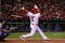 ST. LOUIS, MO - OCTOBER 10:  Albert Pujols #5 of the St. Louis Cardinals hits an RBIsingle against the Los Angeles Dodgers in the eighth inning of Game Three of the NLDS during the 2009 MLB Playoffs at Busch Stadium on October 10, 2009 in St. Louis, Missouri. (Photo by Dilip Vishwanat/Getty Images)