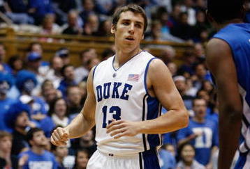 DURHAM, NC - DECEMBER 17:  Olek Czyz #13 of the Duke Blue Devils runs upcourt during the game against the North Carolina Asheville Bulldogs on December 17, 2008 at Cameron Indoor Stadium in Durham, North Carolina. (Photo by Kevin C. Cox/Getty Images)