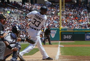 DETROIT - AUGUST 26:  Marcus Thames #33 of the Detroit Tigers bats against the New York Yankees at Comerica Park on August 26, 2007 in Detroit, Michigan. The Tigers won 5-4. (Photo by Dave Sandford/Getty Images)