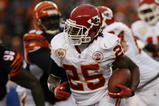 CINCINNATI - DECEMBER 27: Jamaal Charles #25 of the Kansas City Chiefs runs against the Cincinnati Bengals in their NFL game at Paul Brown Stadium December 27, 2009 in Cincinnati, Ohio.    (Photo by John Sommers II/Getty Images)