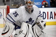TORONTO - FEBRUARY 2: Jean-Sebastien Giguere #35 of the Toronto Maple Leafs guards the net during game action against the New Jersey Devils on February 2, 2010 at the Air Canada Centre in Toronto, Ontario, Canada. (Photo by Abelimages/Getty Images)