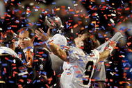 MIAMI GARDENS, FL - FEBRUARY 07:  Drew Brees #9 of the New Orleans Saints celebrates after defeating the Indianapolis Colts during Super Bowl XLIV on February 7, 2010 at Sun Life Stadium in Miami Gardens, Florida.  (Photo by Ezra Shaw/Getty Images)