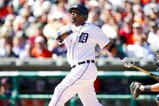 DETROIT - OCTOBER 1:  Marcus Thames #33 of the Detroit Tigers singles to center but advances to second on a fielding error by Delmon Young #21 of the Minnesota Twins in the second inning during the game on October 1, 2009 at Comerica Park in Detroit, Michigan. (Photo by Gregory Shamus/Getty Images)