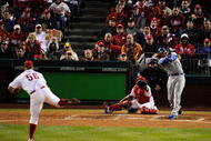 PHILADELPHIA - OCTOBER 19: Matt Kemp #27 of the Los Angeles Dodgers hits a solo home run in the top of the fifth inning against of the Philadelphia Phillies in Game Four of the NLCS during the 2009 MLB Playoffs at Citizens Bank Park on October 19, 2009 in Philadelphia, Pennsylvania. (Photo by Jeff Zelevansky/Getty Images)