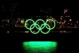 VANCOUVER, BC - FEBRUARY 08:  Olympic rings are seen at night outside the Main Press Centre on February 8, 2010 in Vancouver, Canada.  (Photo by Alex Livesey/Getty Images)