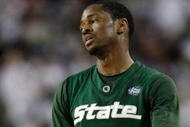 DETROIT - APRIL 06:  Kalin Lucas #1 of the Michigan State Spartans reacts in the second half against the North Carolina Tar Heels during the 2009 NCAA Division I Men's Basketball National Championship game at Ford Field on April 6, 2009 in Detroit, Michigan.  (Photo by Andy Lyons/Getty Images)