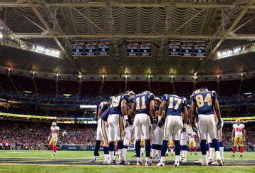 ST. LOUIS - JANUARY 3: Brandon Gibson #11 of the St. Louis Rams stands in the huddle during the game against the San Francisco 49ers at the Edward Jones Dome on January 3, 2010 in St. Louis, Missouri.  The 49ers beat the Rams 28-6.  (Photo by Dilip Vishwanat/Getty Images)