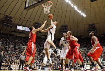 WEST LAFAYETTE, IN - JANUARY 12:  Robbie Hummel #4 of the Purdue Boilermakers shoots the ball during the Big Ten game against the Ohio State Buckeyes at Mackey Arena on January 12, 2010 in West Lafayette, Indiana. Ohio State won 70-66.  (Photo by Andy Lyons/Getty Images)