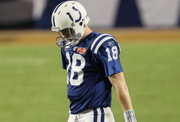 MIAMI GARDENS, FL - FEBRUARY 07:  Peyton Manning #18 of the Indianapolis Colts walks on the field against the New Orleans Saints during Super Bowl XLIV on February 7, 2010 at Sun Life Stadium in Miami Gardens, Florida.  (Photo by Jed Jacobsohn/Getty Images)