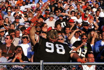 9 Aug 1999: A fan of the Cleveland Browns dresses up in a dog costume to show support of the Dog Pound during the Hall of Fame Game against the Dallas Cowboys at the Fawcett Stadium in Canton, Ohio. The Browns defeated the Cowboys 20-17.