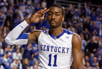 LEXINGTON, KY - JANUARY 02:  John Wall #11 of the Kentucky Wildcats celebrates during the game against the Louisville Cardinals at Rupp Arena on January 2, 2010 in Lexington, Kentucky.  Kentucky won 71-62.  (Photo by Andy Lyons/Getty Images)