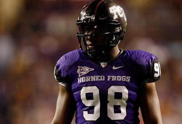 FORT WORTH, TX - NOVEMBER 14:  Defensive end Jerry Hughes #98 of the TCU Horned Frogs at Amon G. Carter Stadium on November 14, 2009 in Fort Worth, Texas.  (Photo by Ronald Martinez/Getty Images)