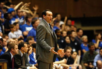 DURHAM, NC - FEBRUARY 11:  Head coach Mike Krzyzewski of the Duke Blue Devils looks on during the game against the North Carolina Tar Heels on February 11, 2009 at Cameron Indoor Stadium in Durham, North Carolina.  (Photo by Kevin C. Cox/Getty Images)