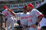 DENVER - SEPTEMBER 07:  Darnell McDonald #16 of the Cincinnati Reds recieves instruction from coach Billy Hatcher #22 against the Colorado Rockies at Coors Field on September 7, 2009 in Denver, Colorado. The Rockies defeated the Reds 4-3.  (Photo by Doug Pensinger/Getty Images)