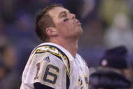 10 Dec 2000:  Ryan Leaf #16 of the San Diego Chargers looks on from the sideline as the Baltimore Ravens clinched a playoff birth with a 24-3 defeat of the Chargers at PSINet Stadium in Baltimore, Maryland. <<DIGITAL IMAGE>> Mandatory Credit: Doug Pensinger/ALLSPORT
