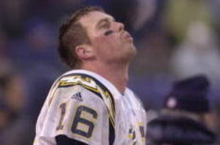 10 Dec 2000:  Ryan Leaf #16 of the San Diego Chargers looks on from the sideline as the Baltimore Ravens clinched a playoff birth with a 24-3 defeat of the Chargers at PSINet Stadium in Baltimore, Maryland. <<DIGITAL IMAGE>> Mandatory Credit: Doug Pensinger/ALLSPORT