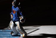 ATLANTA - MARCH 6: Goalie Kari Lehtonen #32 of the Atlanta Thrashers skates towards the crease before the start of the second period during the game against the of the Montreal Canadiens at Philips Arena on March 6, 2009 in Atlanta, Georgia. The Thrashers beat the Canadiens 2-0 and Lehtonen recorded the shutout. (Photo by Mike Zarrilli/Getty Images)