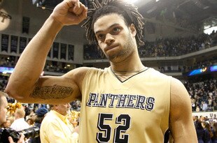 PITTSBURGH - FEBRUARY 21:  Gary McGhee #52 of the University of Pittsburgh Panthers celebrates after their win against the University of Villanova Wildcats on February 21, 2010 at the Petersen Events Center in Pittsburgh, Pennsylvania.  (Photo by Jared Wickerham/Getty Images)