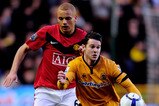 WOLVERHAMPTON, ENGLAND - MARCH 06:  Matt Jarvis (R) of Wolves battles with Wes Brown of Manchester United during the Barclays Premier League match between Wolverhampton Wanderers and Manchester United at Molineux on March 6, 2010 in Wolverhampton, England.  (Photo by Jamie McDonald/Getty Images)