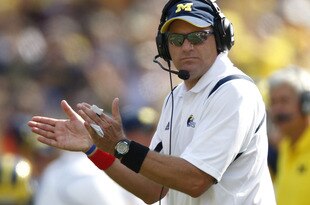 ANN ARBOR, MI - SEPTEMBER 05: Head coach Rich Rodriguez claps after a second quarter field goal against the Western Michigan Broncos vs. Michigan Wolverines on September 5, 2009 at Michigan Stadium in Ann Arbor, Michigan.  (Photo by Gregory Shamus/Getty Images)