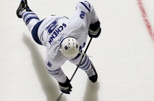 NEWARK, NJ - FEBRUARY 05:  Luke Schenn #2 of the Toronto Maple Leafs warms up before playing the New Jersey Devils at the Prudential Center on February 5, 2010 in Newark, New Jersey.  (Photo by Jim McIsaac/Getty Images)