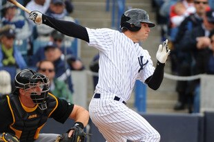 TAMPA, FL - MARCH 3: Outfielder Brett Gardner #11 of the New York Yankees bats against the Pittsburgh Pirates March 3, 2010 at the George M. Steinbrenner  Field in Tampa, Florida. (Photo by Al Messerschmidt/Getty Images)