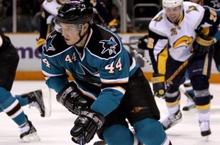 SAN JOSE, CA - JANUARY 23:  Marc-Edouard Vlasic #44 of the San Jose Sharks in action during their game against the Buffalo Sabres at HP Pavilion on January 23, 2010 in San Jose, California.  (Photo by Ezra Shaw/Getty Images)