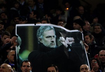 MILAN, ITALY - FEBRUARY 24:  The Inter fans show off a Jose Mourinho banner during the UEFA Champions League Round of 16 first leg match between Inter Milan and Chelsea at the San Siro Stadium on February 24, 2010 in Milan, Italy. (Photo by Michael Steele/Getty Images)