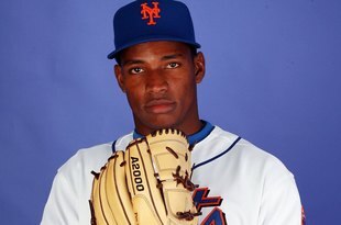 PORT ST. LUCIE, FL - FEBRUARY 27:  Pitcher Jenrry Mejia #76 of the New York Mets poses during photo day at Tradition Field on February 27, 2010 in Port St. Lucie, Florida.  (Photo by Doug Benc/Getty Images)