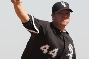 TEMPE, AZ - MARCH 12:  Starting pitcher Jake Peavy #44 of the Chicago White Sox pitches against the Los Angeles Angels of Anaheim during the MLB spring training game at Tempe Diablo Stadium on March 12, 2010 in Tempe, Arizona.  The White Sox defeated the Angels 10-7.  (Photo by Christian Petersen/Getty Images)