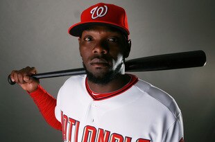 VIERA, FL - FEBRUARY 28:  Outfielder Elijah Dukes #34 of the Washington Nationals poses during photo day at Space Coast Stadium on February 28, 2010 in Viera, Florida.  (Photo by Doug Benc/Getty Images)