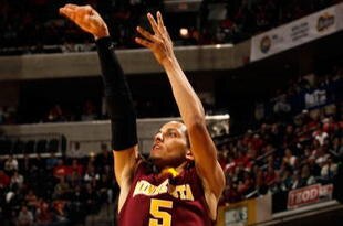INDIANAPOLIS - MARCH 14:  Guard Devoe Joseph #5 of the Minnesota Golden Gophers takes a shot against the Ohio State Buckeyes in the second half of the championship game in the Big Ten Men's Basketball Tournament at Conseco Fieldhouse on March 14, 2010 in Indianapolis, Indiana.  (Photo by Jonathan Daniel/Getty Images)