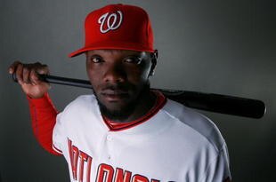 VIERA, FL - FEBRUARY 28:  Outfielder Elijah Dukes #34 of the Washington Nationals poses during photo day at Space Coast Stadium on February 28, 2010 in Viera, Florida.  (Photo by Doug Benc/Getty Images)