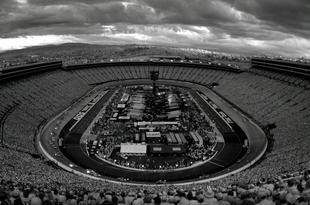 BRISTOL, TN - AUGUST 22: (EDITORS NOTE: AN INFRARED CAMERA WAS USED TO CREATE THIS IMAGE) A general view of cars racing during the NASCAR Sprint Cup Series Sharpie 500 at Bristol Motor Speedway on August 22, 2009 in Bristol, Tennessee.  (Photo by Jason Smith/Getty Images for NASCAR)