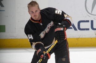 ANAHEIM, CA - JANUARY 05: James Wisniewski #34 of the Anaheim Ducks skates before the game against the Detroit Red Wings at the  Honda Center on January 5, 2010 in Anaheim, California.  (Photo by Bruce Bennett/Getty Images)