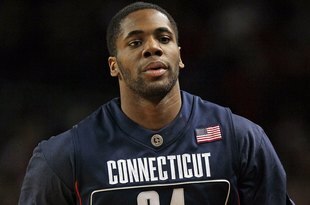 LOUISVILLE, KY - FEBRUARY 01:  Alex Oriakhi #34 of the Connecticut Huskies looks on during the Big East Conference game against the Louisville Cardinals on February 1, 2010 at Freedom Hall in Louisville, Kentucky.  (Photo by Andy Lyons/Getty Images)