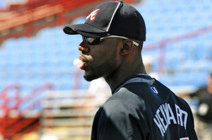 DUNEDIN, FL - MARCH 14:  Outfielder Jason Heyward #71 of the Atlanta Braves takes batting practice before play against the Toronto Blue Jays March 14, 2010 at the Dunedin Stadium in Dunedin, Florida. (Photo by Al Messerschmidt/Getty Images)