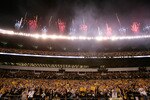 PITTSBURGH, PA - SEPTEMBER 10: Fireworks explode over the stadium as fans cheer during introductions prior to the game between the Tennessee Titans against the Pittsburgh Steelers at Heinz Field on September 10, 2009 in Pittsburgh, Pennsylvania. The Steelers defeated the Titans 13-10 in overtime. (Photo by Scott Boehm/Getty Images)