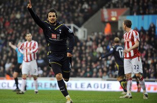 STOKE ON TRENT, ENGLAND - MARCH 20:  Niko Kranjcar of Tottenham celebrates scoring to make it 2-1 during the Barclays Premier League match between Stoke City and Tottenham Hotspur at the Britannia Stadium on March 20, 2010 in Stoke on Trent, England.  (Photo by Michael Regan/Getty Images)