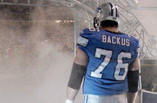 DETROIT - SEPTEMBER 24:  Jeff Backcus #76 of the Detroit Lions waits in the smokey tunnel to be introduced before the game against the Green Bay Packers on September 24, 2006 at Ford Field in Detroit, Michigan. The Packers defeated the Lions 31-24. (Photo by Jonathan Daniel/Getty Images)