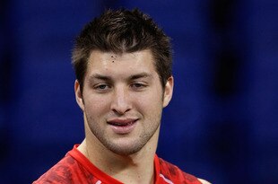 INDIANAPOLIS, IN - FEBRUARY 28: Quarterback Tim Tebow of Florida looks on during the NFL Scouting Combine presented by Under Armour at Lucas Oil Stadium on February 28, 2010 in Indianapolis, Indiana. (Photo by Scott Boehm/Getty Images)