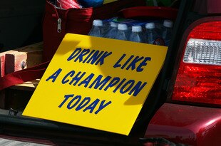 SOUTH BEND, IN - SETPEMBER 19: A sign in a tailgater's car before a game between the Notre Dame Fighting Irish and the Michigan State Spartans on September 19, 2009 at Notre Dame Stadium in South Bend, Indiana. (Photo by Jonathan Daniel/Getty Images)