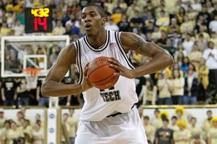 ATLANTA - JANUARY 28:  Derrick Favors #14 of the Georgia Tech Yellow Jackets against the Wake Forest Demon Deacons at Alexander Memorial Coliseum on January 28, 2010 in Atlanta, Georgia.  (Photo by Kevin C. Cox/Getty Images)