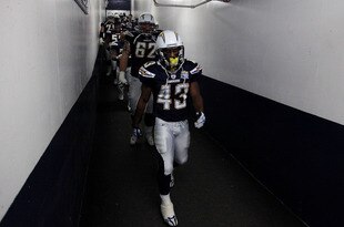 SAN DIEGO - JANUARY 17:  Running back Darren Sproles #43 of the San Diego Chargers walks back to the field after halftime in the AFC Divisional Playoff Game against the San Diego Chargers at Qualcomm Stadium on January 17, 2010 in San Diego, California.  (Photo by Donald Miralle/Getty Images)