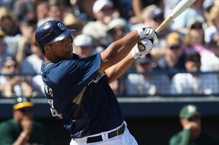 PEORIA, AZ - MARCH 07:  Kyle Blanks #66 of the San Diego Padres bats during the spring training game against the Oakland Athletics at Peoria Stadium on March 7, 2009 in Peoria, Arizona. The A's defeated the Padres 15-6.  (Photo by Christian Petersen/Getty Images)