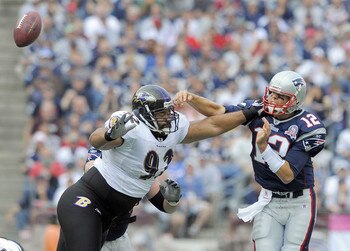 OAKLAND, CA - DECEMBER 14:  Randy Moss #81 of the New England Patriots celeberates after scoring a touchdwon against the Oakland Raiders during an NFL game on December 14, 2008 at the Oakland-Alameda County Coliseum in Oakland, California.  (Photo by Jed 