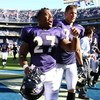 SAN DIEGO , CA - SEPTEMBER 20:  Ray Rice #27 and Todd Heap #86 of the Baltimore Ravens celebrate following their teams victory over the San Diego Chargers at Qualcomm Stadium on September 20, 2009 in San Diego, California. The Ravens defeated the Chargers